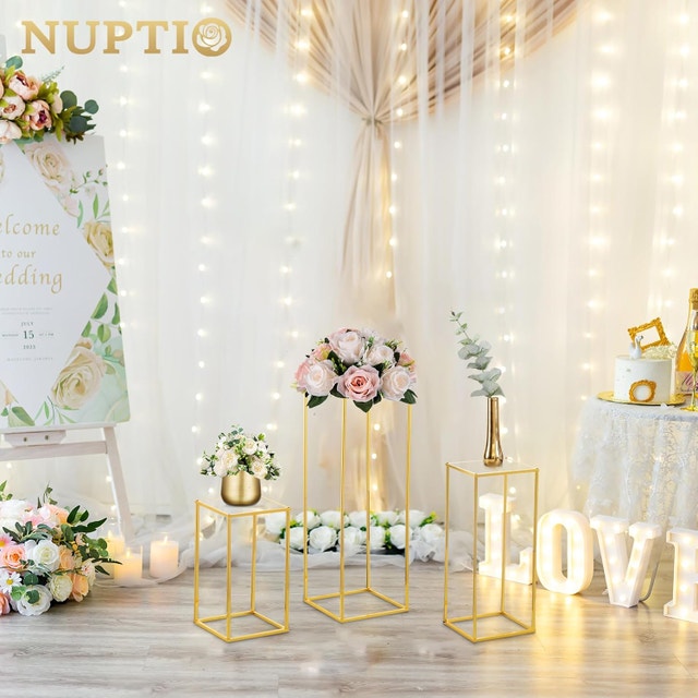NUPTIO 3 Pcs Tall Gold Table Vases for Centerpieces with Acrylic - photo 3
