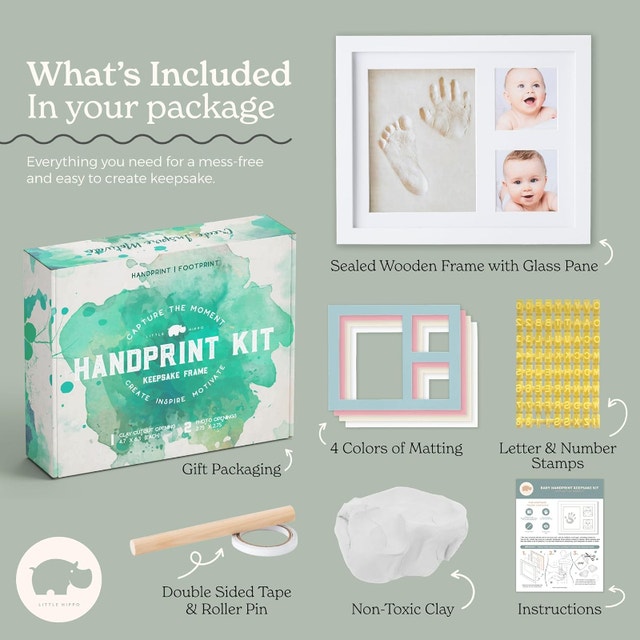 NEW Little Hippo Baby Footprint Kit & Keepsake, Black Frame - photo 2