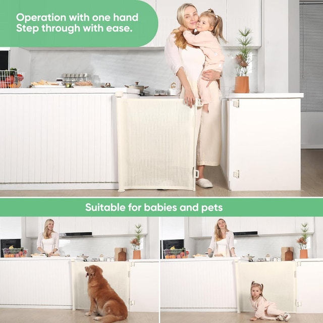NEW Likzest BEIGE Retractable Baby Pet Mesh Gate 33" Tall x 55"W - photo 4