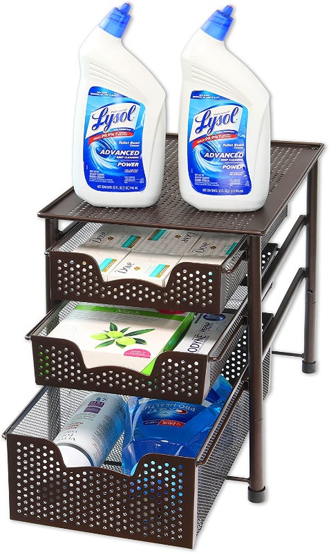 NEW Simple Houseware Stackable 3 Tier Sliding Basket Organizer