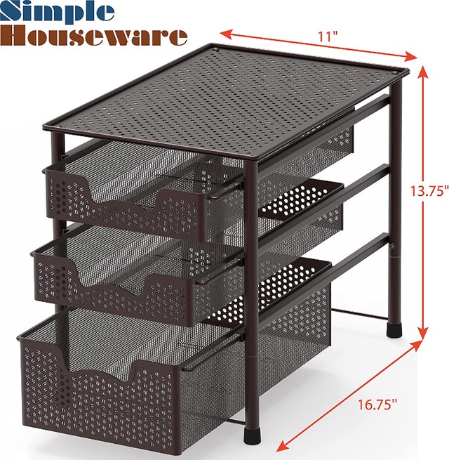 NEW Simple Houseware Stackable 3 Tier Sliding Basket Organizer - photo 2