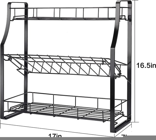NEW Black WEIKER Rack Organizer – Seasoning Jars Basket, 3 Tiers - photo 3