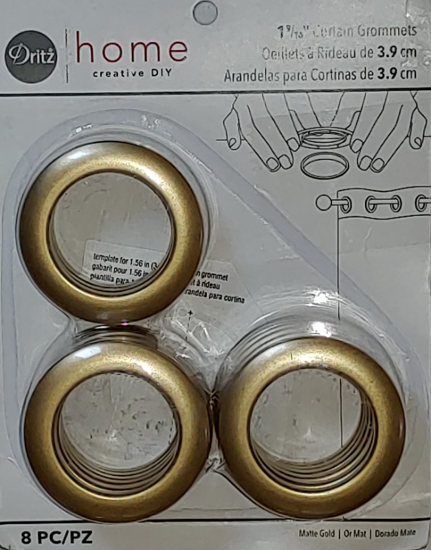 NEW Dritz 1-9/16 " Gold Inner Diameter Curtain Grommets, 8-Pack
