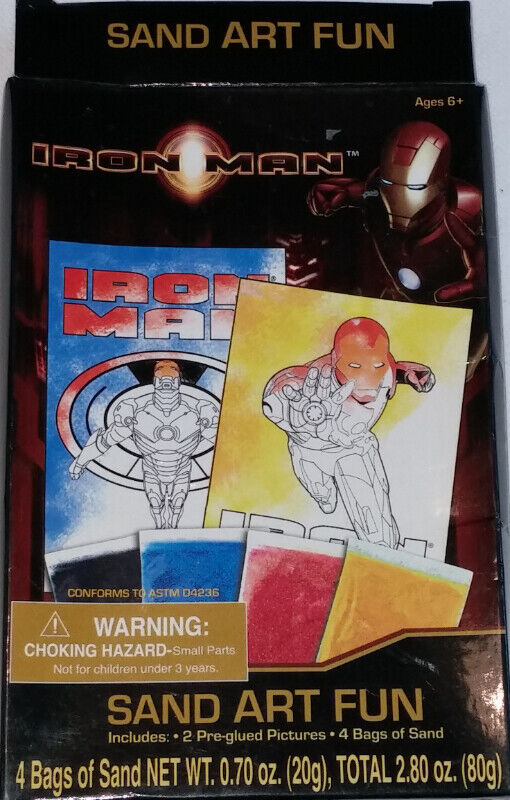Iron Man Sand Art Fun NEW 2 Pre-Glued Pictures & 4 Bags of Sand