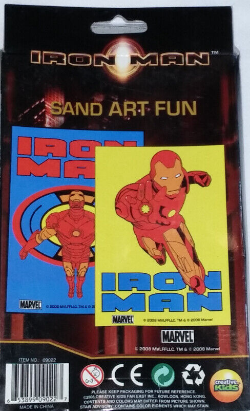 Iron Man Sand Art Fun NEW 2 Pre-Glued Pictures & 4 Bags of Sand - photo 2