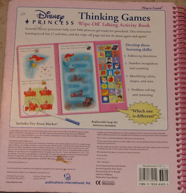 Disney Princess Thinking Games Wipe Off Talking Activity Book - photo 2