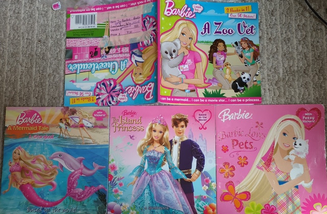 5 Barbie Doll Movie Books - Mermaid, Island, Pets, Zoo/Cheerlead