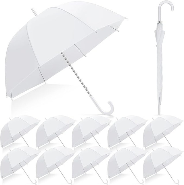 NEW Fabbay WHITE Wedding Bubble Umbrellas, J Hook Handle Auto Op