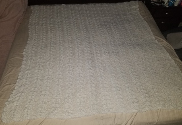 Queen 66x68" Hand Made Off White Crochet Knit Cozy Blanket Throw