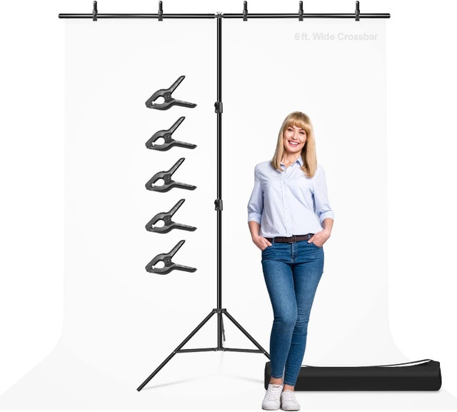 NEW LimoStudio 6' x 8.5Ft T-Shape Backdrop Stand, 5 Clamps, Bag