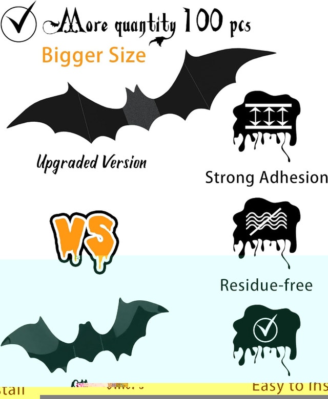 NEW 100 Pcs Halloween Decorations 3D Bats Decor, 4 Sizes - photo 4