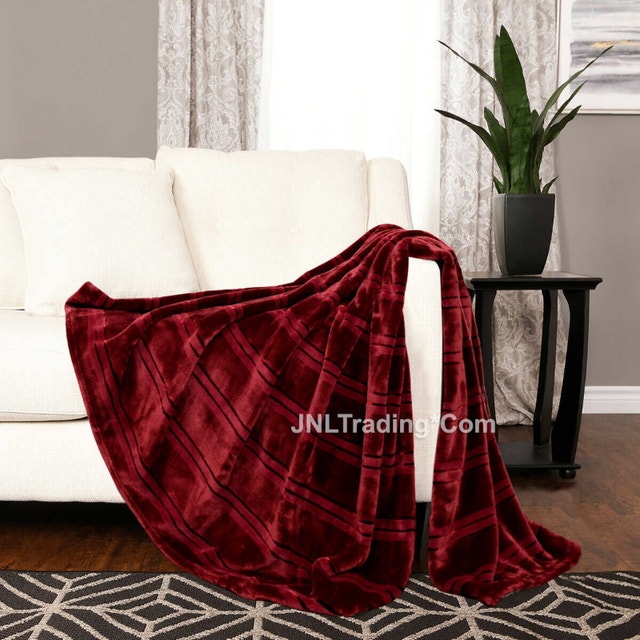 NEW 98x90" Red Luxe Velvet Plush Satin Stripe Blanket