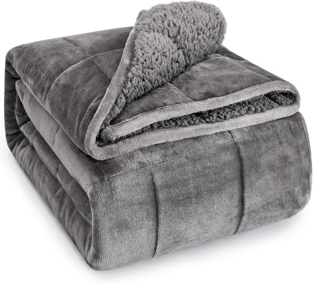 NEW 60x80" Dual Sided Grey Velvet/Sherpa 15 lbs Weighted Blanket