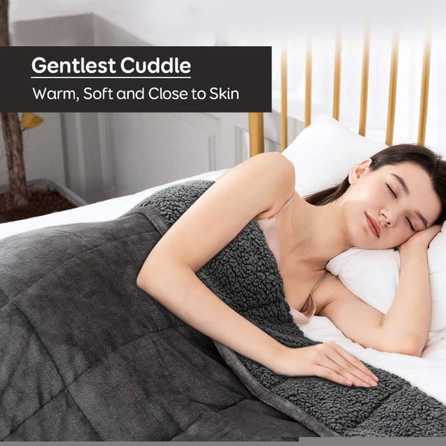 NEW 60x80" Dual Sided Grey Velvet/Sherpa 15 lbs Weighted Blanket - photo 3