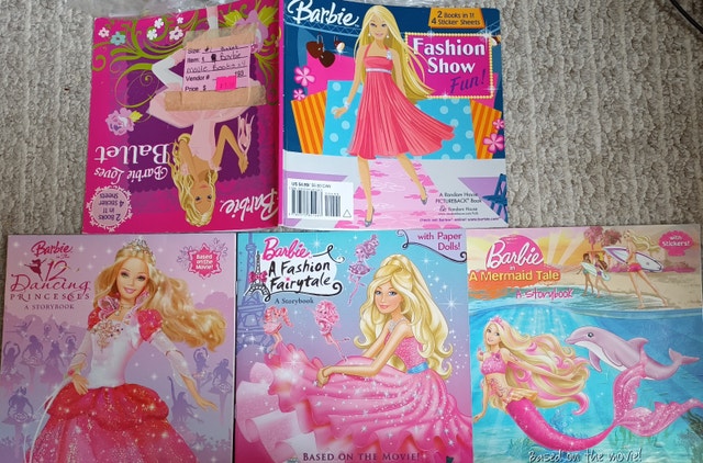 5 Barbie Doll Movie Books 12 Princesses, Fashion, Mermaid, 2in1