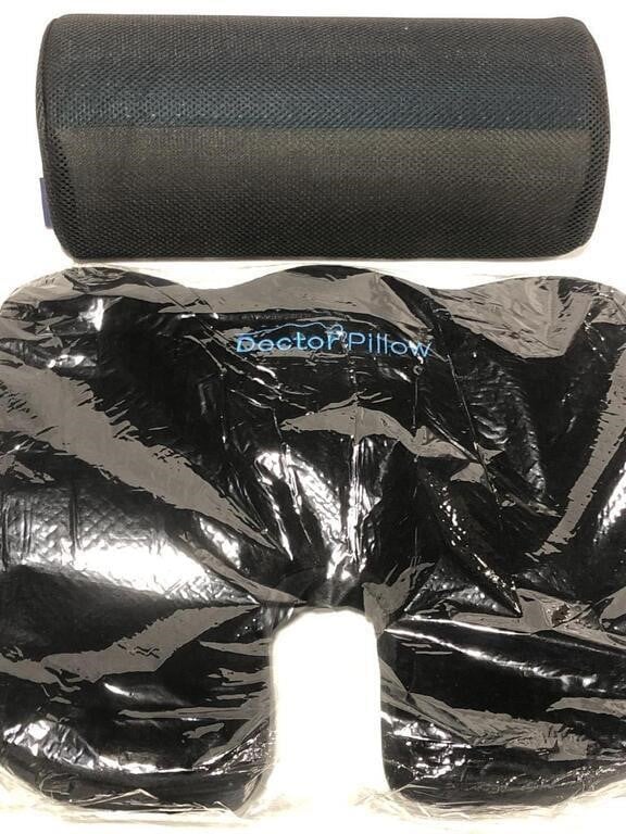 NEW Doctor Pillows Seat & Half Moon Lumbar Cushions Black Covers