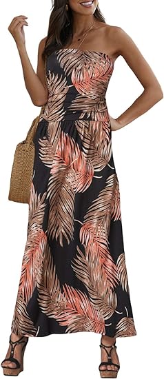 NEW Small Women Strapless Floral Print Bohemian Long Maxi Dress