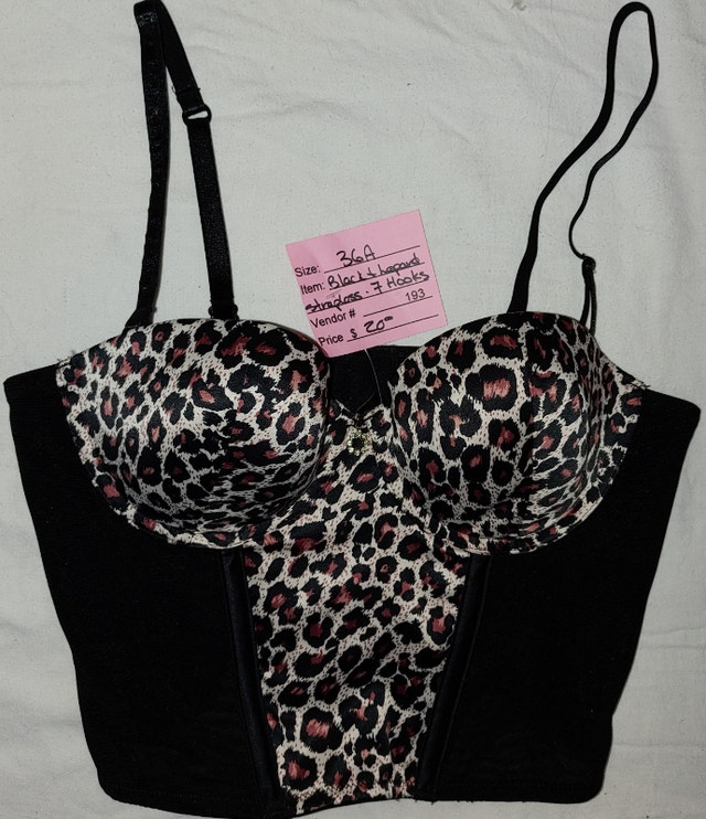 36A Black & Animal Print Strapless Women's Bra with 7 Hooks