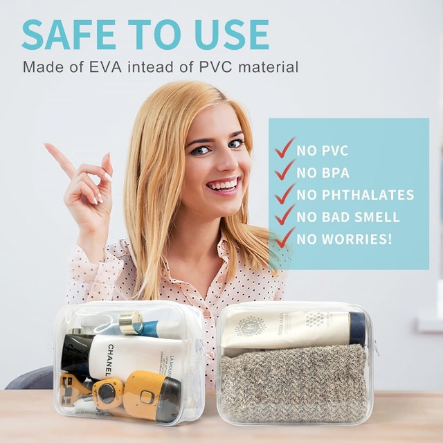 3 Pack Clear & White TSA Approved Toiletry Makeup Travel Bags - photo 2