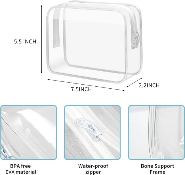 3 Pack Clear & White TSA Approved Toiletry Makeup Travel Bags - photo 4