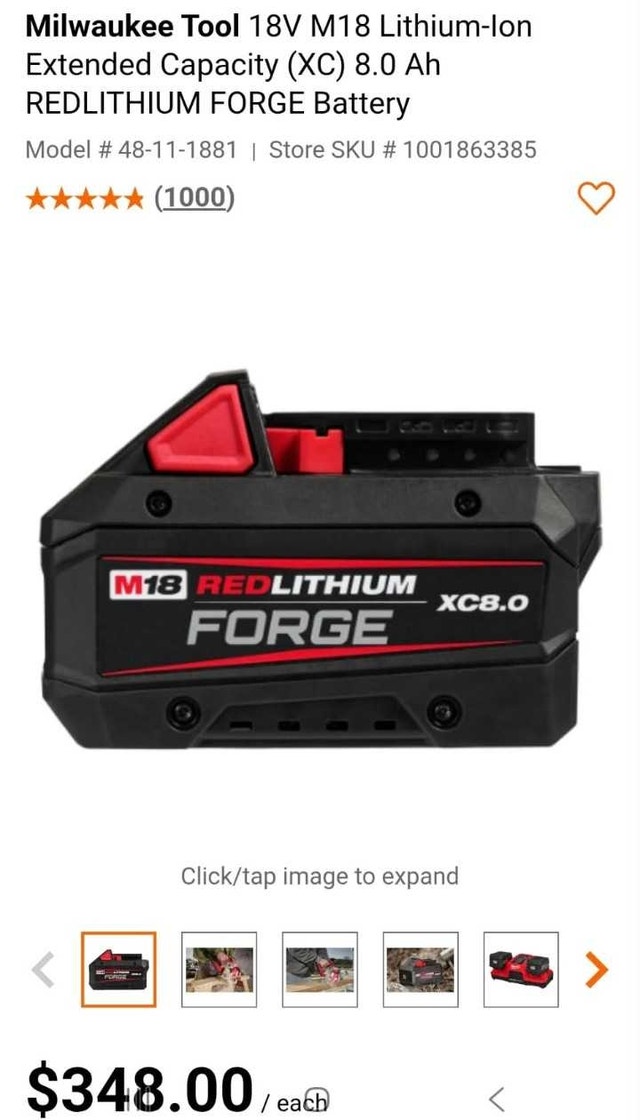 18V M18 Extended Capacity XC 8.0 ah REDLITHIUM Forge Battery
