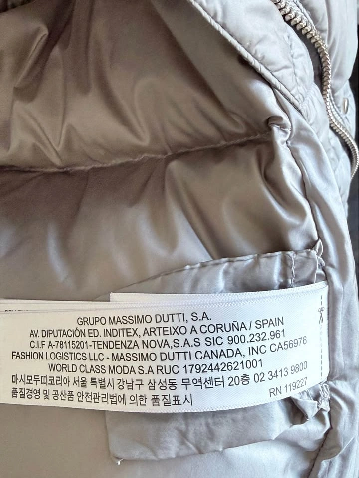 Massimo Dutti Feather Down Puffer Jacket Silver Grey Size S - photo 3