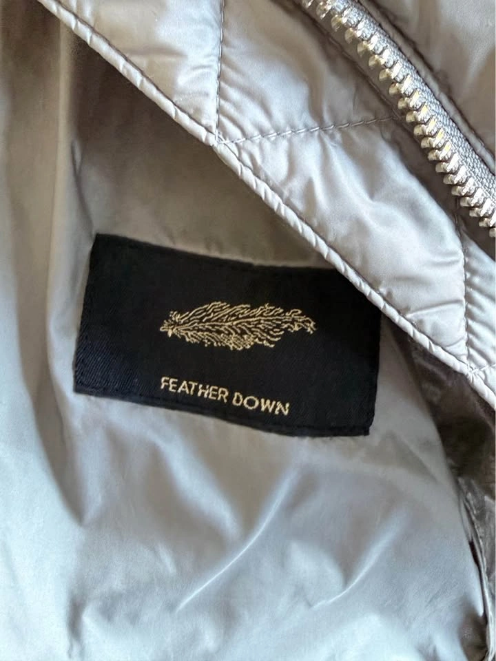 Massimo Dutti Feather Down Puffer Jacket Silver Grey Size S - photo 4