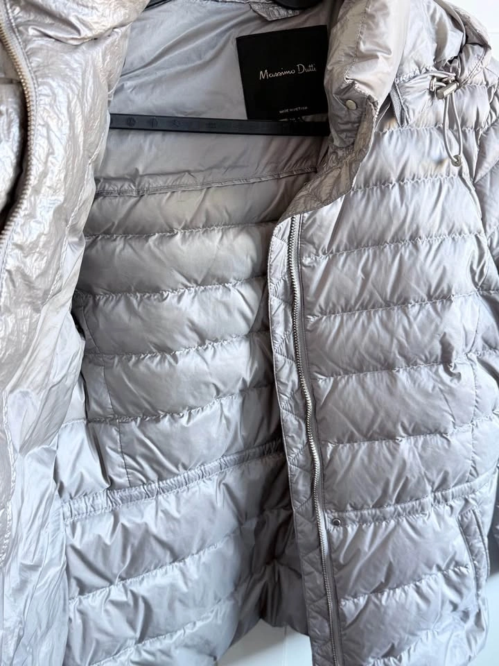 Massimo Dutti Feather Down Puffer Jacket Silver Grey Size S - photo 5