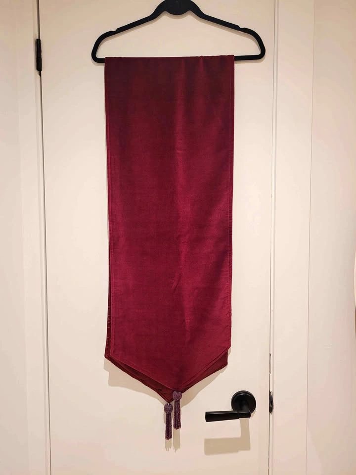 Reversible 70" Velvet & Satin Table Runner - Wine Red