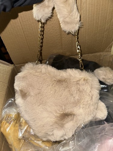 Beige Faux Fur Crescent Shoulder Bag Gold Chain Strap - photo 2