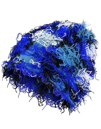 Women’s Blue Black White Abstract Knit Infinity Scarf with Fring