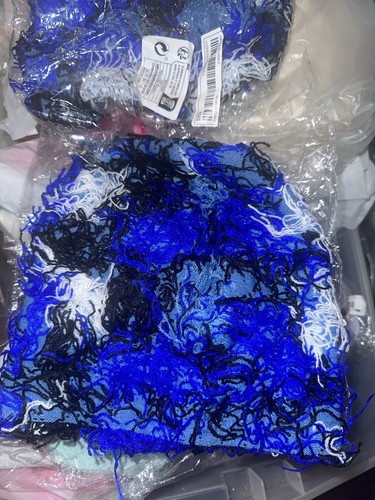 Women’s Blue Black White Abstract Knit Infinity Scarf with Fring - photo 2