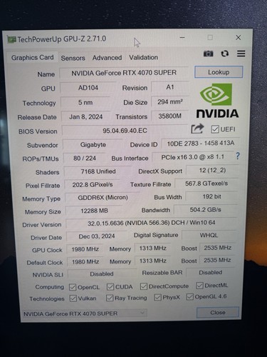 gigabyte geforce rtx 4070 super windforce oc 12GB (Nearly New) - photo 2