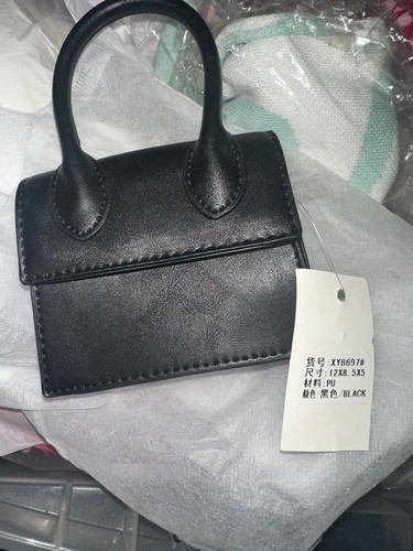 Black Faux Leather Mini Top Handle Bag