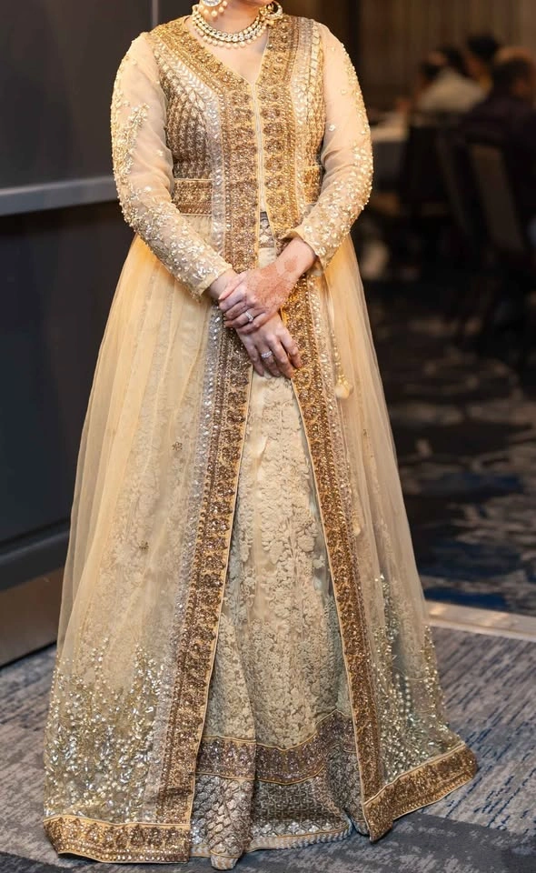 A cocktail night stunner- dull gold jacket lehenga - photo 2