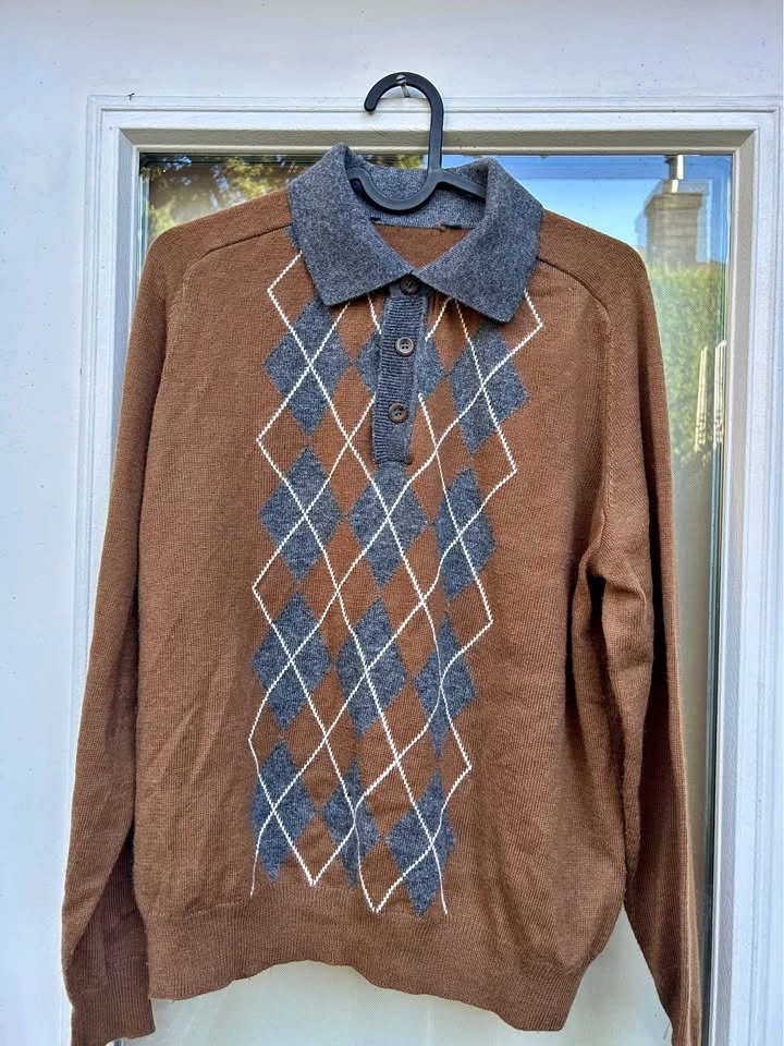 Brown Knit Polo Sweater
