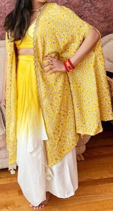 Sunshine yellow cape coord set with cowl skirt - photo 2
