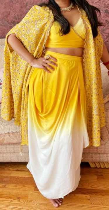Sunshine yellow cape coord set with cowl skirt - photo 3