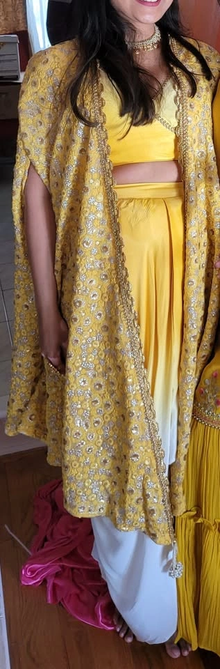 Sunshine yellow cape coord set with cowl skirt - photo 4