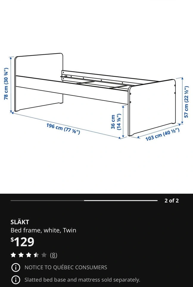 IKEA Släkt Twin Bed Frame with Luröy Slatted Base - photo 5