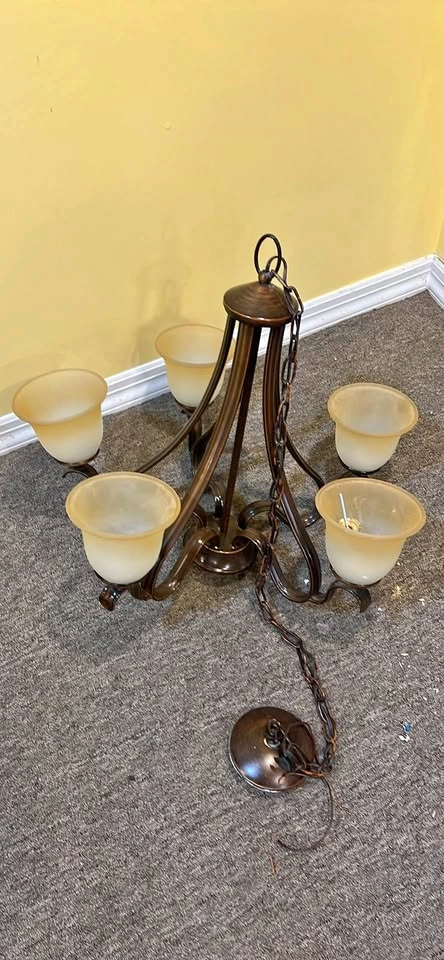 5-Light Bronze Chandelier with Frosted Glass Shades