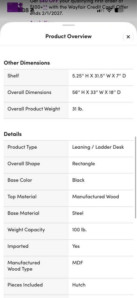 Modern Industrial Ladder Desk and Faux Leather Chair Set - photo 5