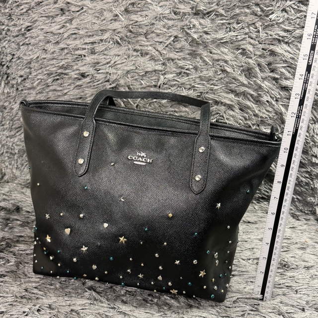 Coach Black Leather Star & Stud Embellished Tote - photo 2