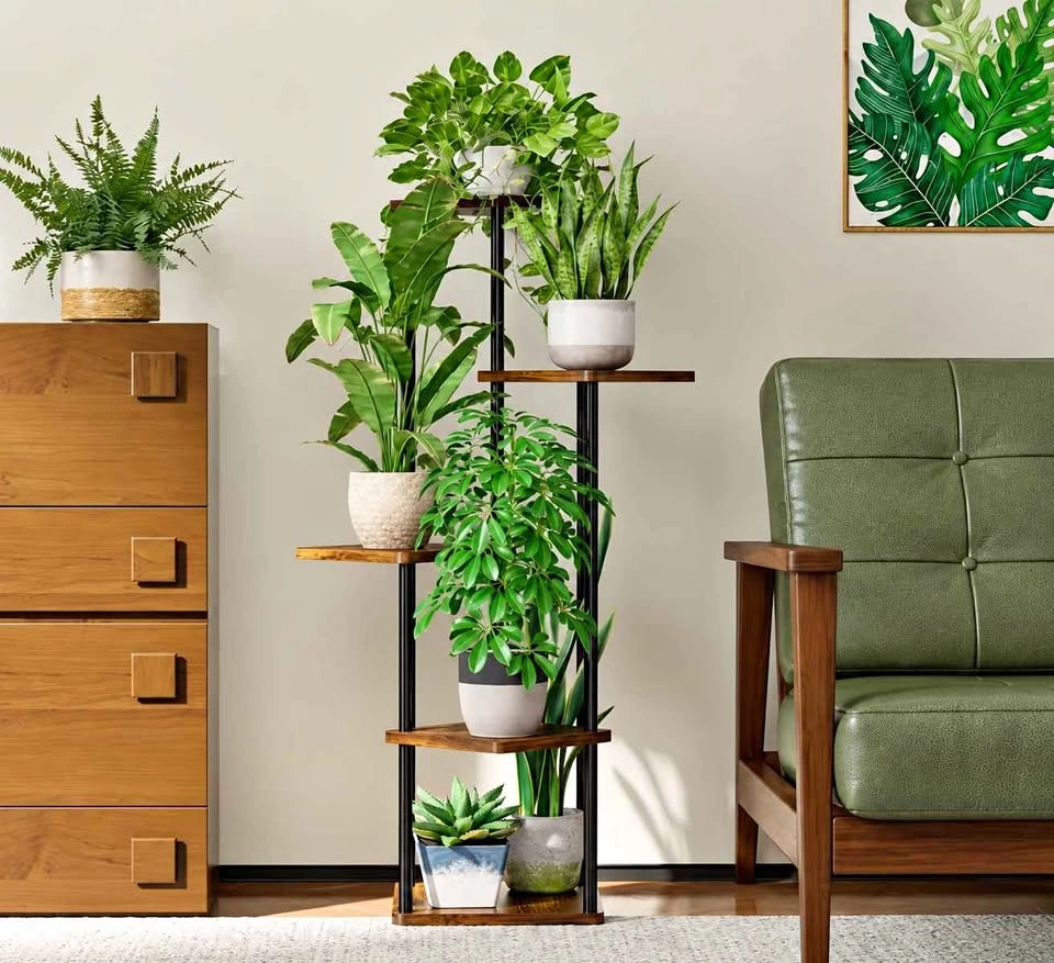 Brand New In Box 5-Tier Wood and Metal Indoor Plant Stand