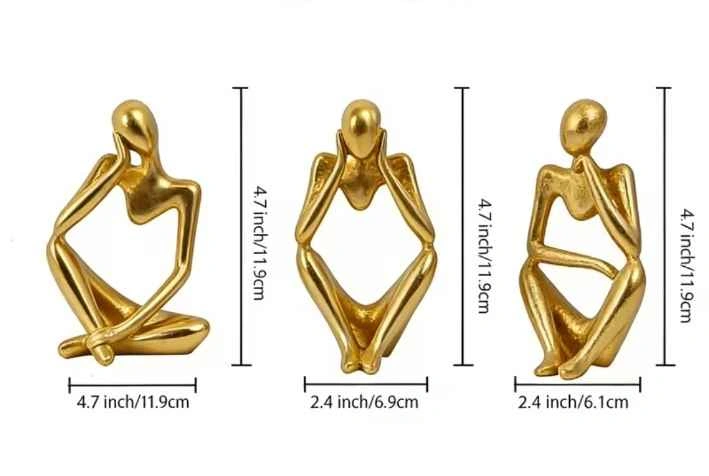 Brand New In Box Set of 3 Gold Abstract Thinker Statues - photo 4