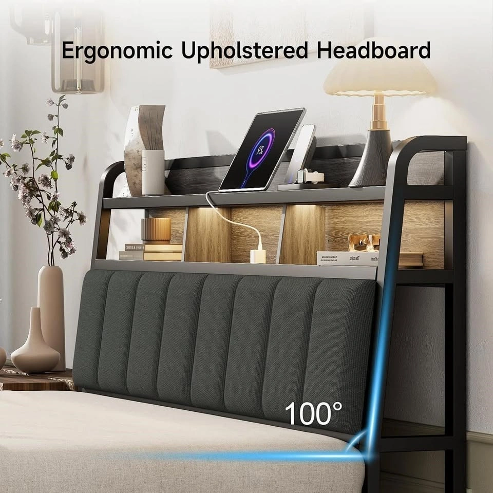 Queen Headboard Only with Storage, Charging Station, Black & Gre - photo 5