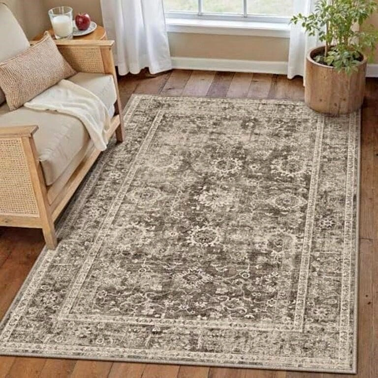 Washable Area Rug 3x5 for Entrance Brown Vintage Carpet