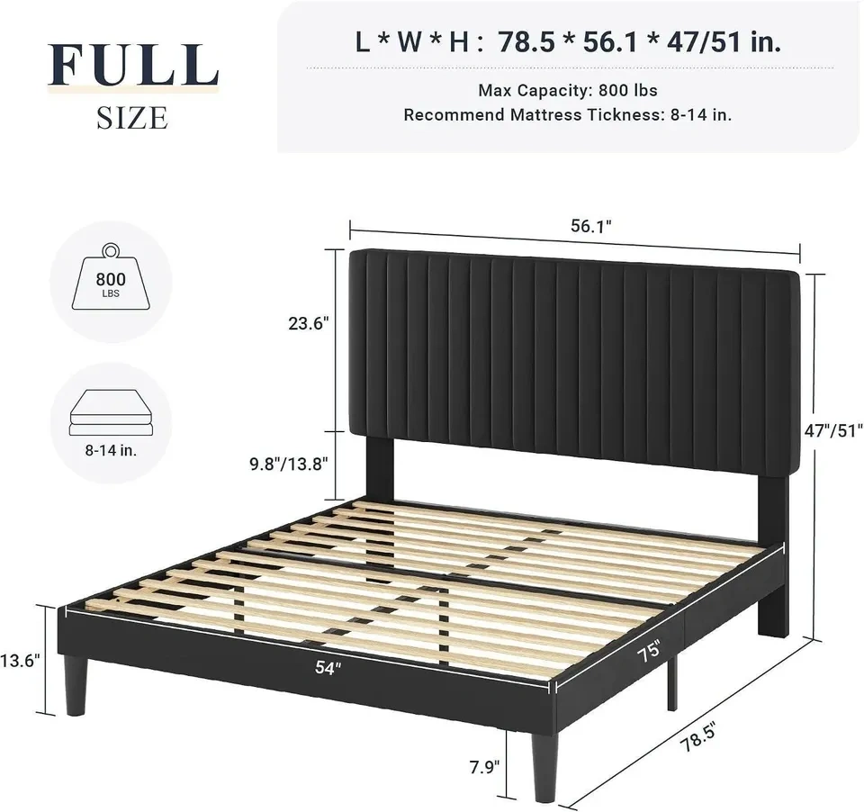 Full Bed with Channel Tufted Headboard and Wooden Slats - photo 2