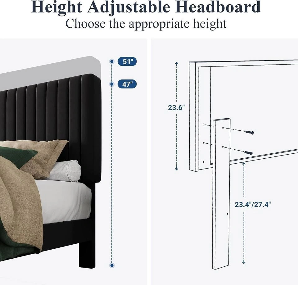 Full Bed with Channel Tufted Headboard and Wooden Slats - photo 4
