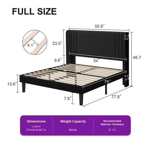 Full Size Velvet Upholstery Bed with Adjustable Headboard - photo 4